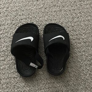 Nike Kids Black Slide Sandals with White Logo